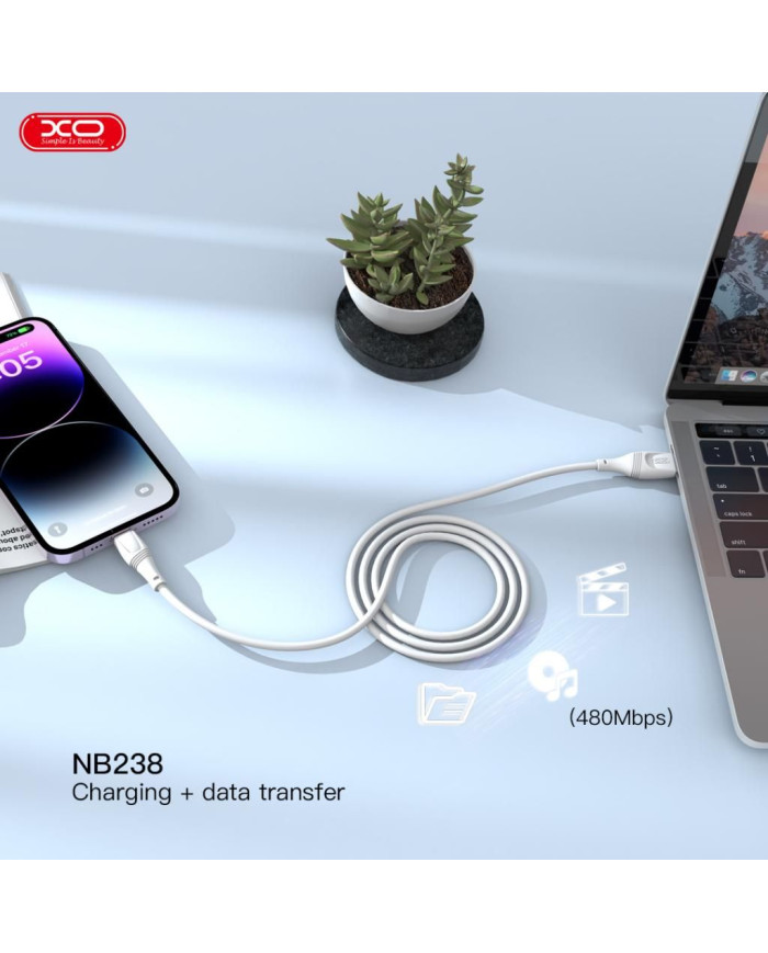 XO NB238 Καλώδιο Φόρτισης + Data Lightning 3M Zeus Series Άσπρο
