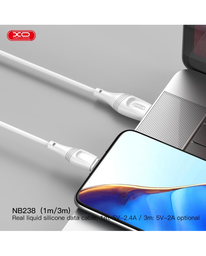 XO NB238 Καλώδιο Φόρτισης + Data Lightning 3M Zeus Series Άσπρο