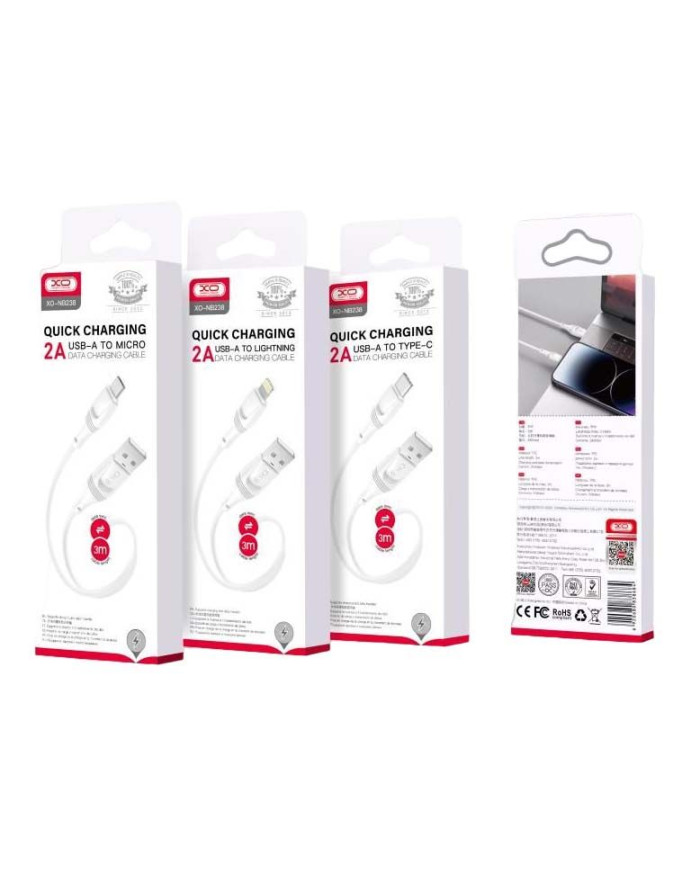 XO NB238 Καλώδιο Φόρτισης + Data Lightning 3M Zeus Series Άσπρο