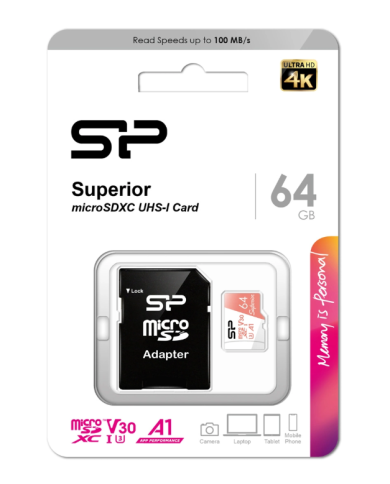 SILICON POWER κάρτα μνήμης microSDXC Superior, 64GB, C10 UHS-I U3 A1 V30 SILICON POWER κάρτα μνήμης microSDXC Superior, 64GB, C10 UHS-I U3 A1 V30