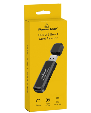 POWERTECH card reader PT-1112 για SD & micro SD, USB 3.2, 5Gbps, μαύρο POWERTECH card reader PT-1112 για SD & micro SD, USB 3.2, 5Gbps, μαύρο