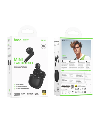 Wireless Hands Free Hoco EW201 Graceful V5.3 320mAh Συμβατό με Master/Slave Εναλλαγή και 4 Ώρες Ομιλίας Μαύρα