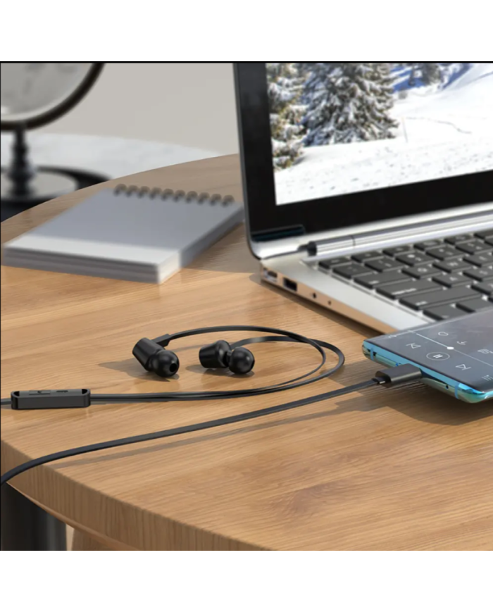 Hands Free Hoco M86 Oceanic Universal Earphones Deep Bass Stereo Συμβατά με Όλες τις Συσκευές USB-C Μαύρο 1.2m