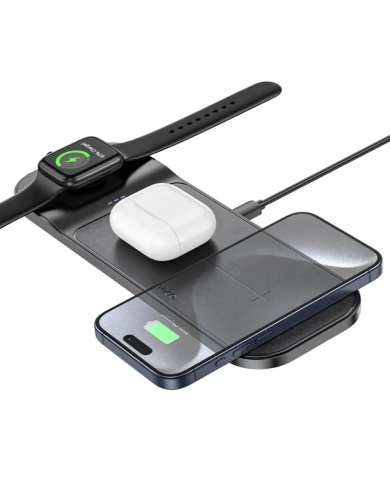 Επιτραπέζια Βάση Ασύρματης Φόρτισης Hoco CQ5 Step 3-in-1 22.5W 3A για Φόρτιση Τριών Συσκευών Συμβατών με QI Slim Μαύρη