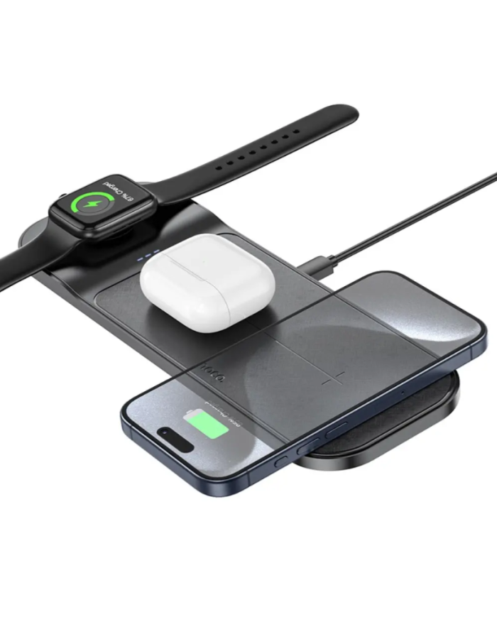 Επιτραπέζια Βάση Ασύρματης Φόρτισης Hoco CQ5 Step 3-in-1 22.5W 3A για Φόρτιση Τριών Συσκευών Συμβατών με QI Slim Μαύρη