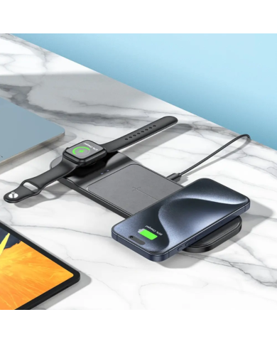 Επιτραπέζια Βάση Ασύρματης Φόρτισης Hoco CQ5 Step 3-in-1 22.5W 3A για Φόρτιση Τριών Συσκευών Συμβατών με QI Slim Μαύρη