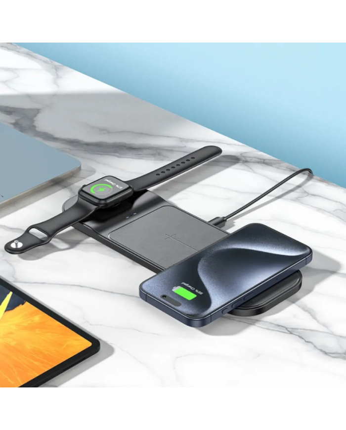 Επιτραπέζια Βάση Ασύρματης Φόρτισης Hoco CQ5 Step 3-in-1 22.5W 3A για Φόρτιση Τριών Συσκευών Συμβατών με QI Slim Μαύρη