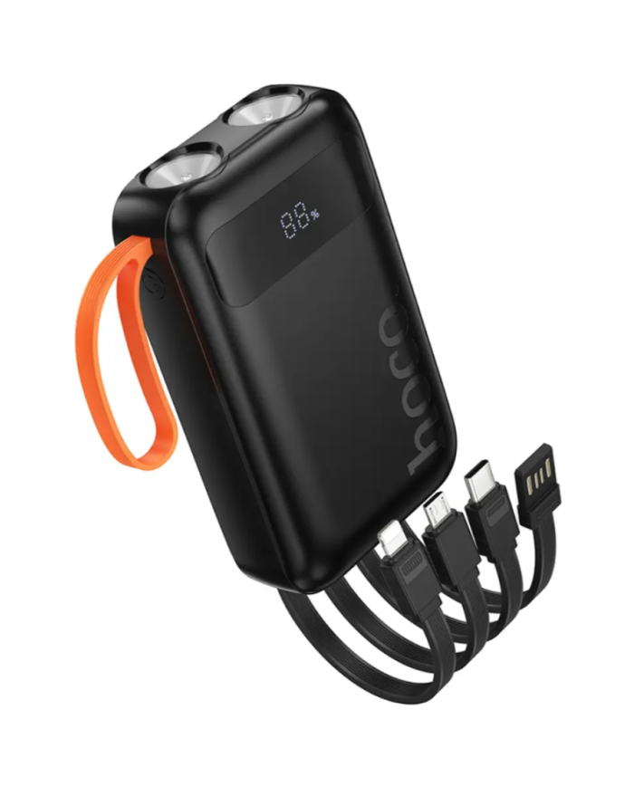 Power Bank Hoco J151 Spirit 10000mAh με 4 Καλώδια Φόρτισης, Φακό και LED Ένδειξη Μαύρο