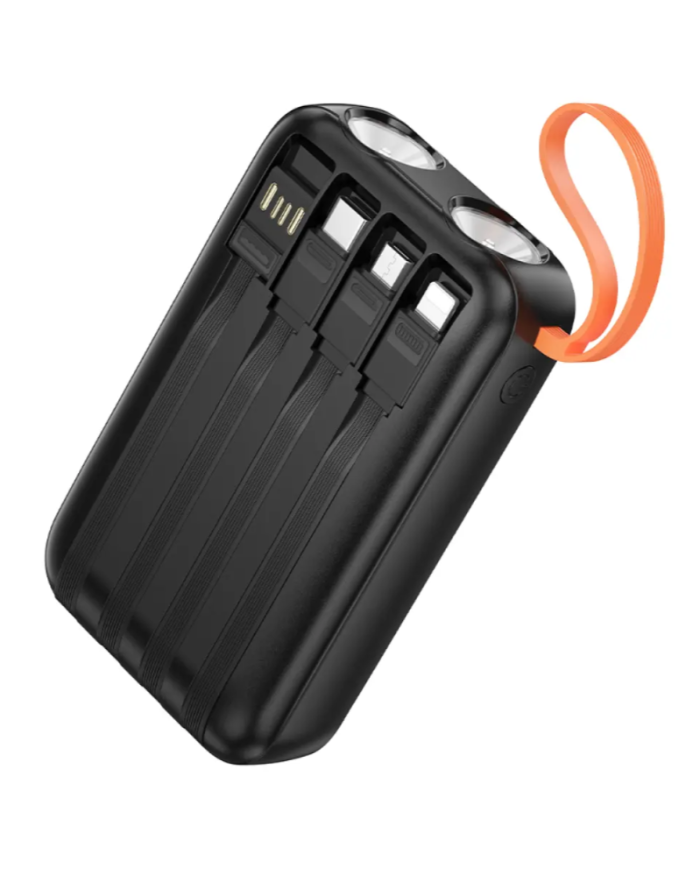Power Bank Hoco J151 Spirit 10000mAh με 4 Καλώδια Φόρτισης, Φακό και LED Ένδειξη Μαύρο