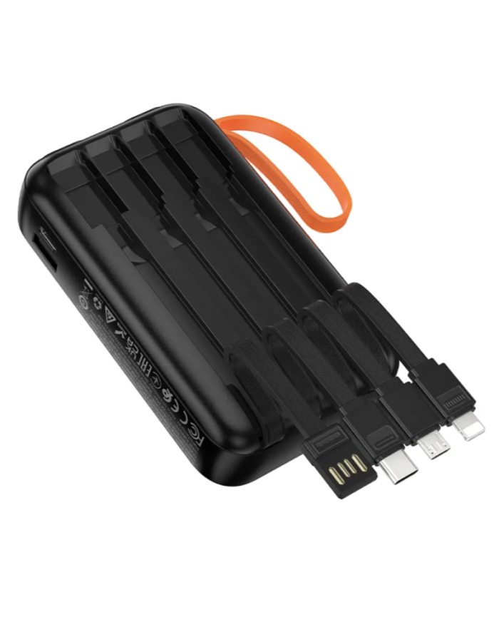 Power Bank Hoco J151 Spirit 10000mAh με 4 Καλώδια Φόρτισης, Φακό και LED Ένδειξη Μαύρο