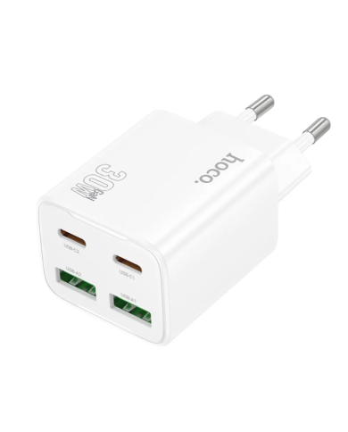 Φορτιστής Ταξιδίου Hoco N56 Fundador GaN με 4 Εξόδους Φόρτισης 2xUSB-C PD30W + 2x USB-A QC3.0A Λευκός