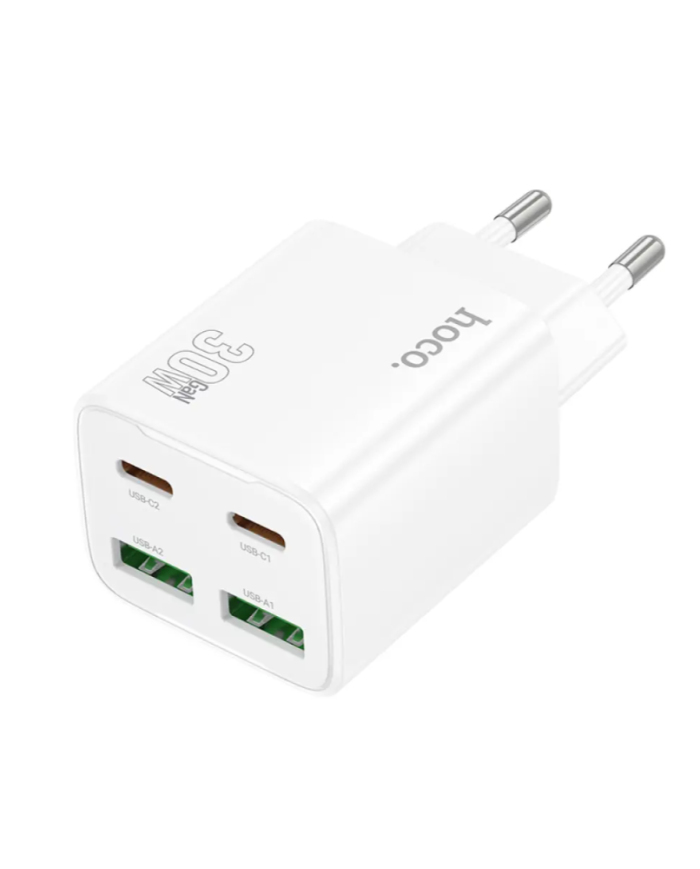 Φορτιστής Ταξιδίου Hoco N56 Fundador GaN με 4 Εξόδους Φόρτισης 2xUSB-C PD30W + 2x USB-A QC3.0A Λευκός