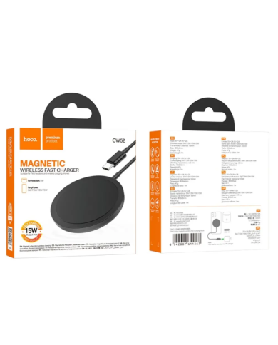 Ασύρματος Φορτιστής Hoco CW52 Enjoy Magnetic Magsafe 15W με καλώδιο USB-C 1m Μαύρος