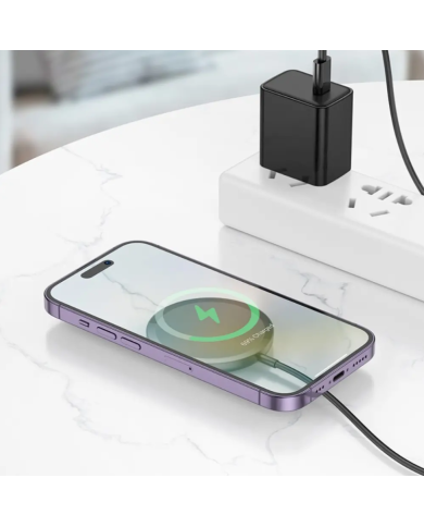 Ασύρματος Φορτιστής Hoco CW52 Enjoy Magnetic Magsafe 15W με καλώδιο USB-C 1m Μαύρος