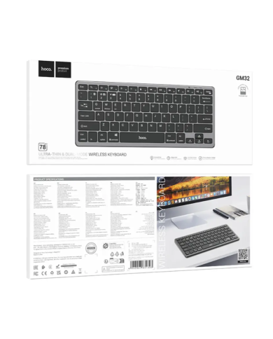 Ασύρματο Πληκτρολόγιο Hoco GM32 Wisdom 78 Πλήκτρα 2.4GHz+Bluetooth 5.0 Μαύρο