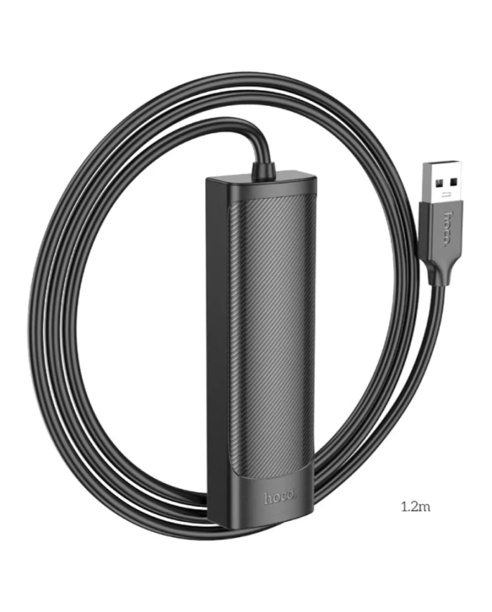 Hub USB Hoco HB41 Easy Safety 4-in-1 USB2.0 σε 4xUSB2.0 480Mbps 5V/3A Μαύρο 1.2m