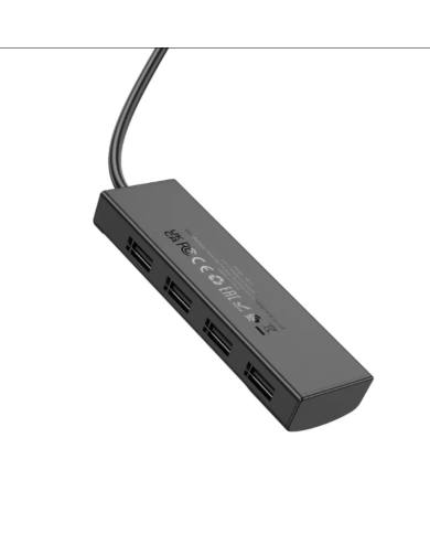 Hub USB Hoco HB41 Easy Safety 4-in-1 USB2.0 σε 4xUSB2.0 480Mbps 5V/3A Μαύρο 1.2m