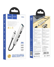 Hub USB-C Hoco HB26 USB3.0+3xUSB2.0 Ασημί 13cm