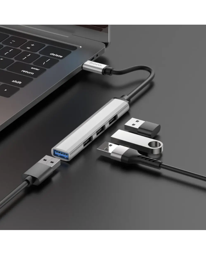 Hub USB-C Hoco HB26 USB3.0+3xUSB2.0 Ασημί 13cm