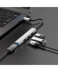 Hub USB-C Hoco HB26 USB3.0+3xUSB2.0 Ασημί 13cm