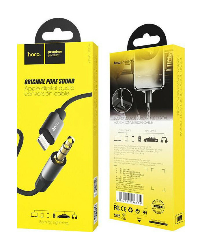 Hoco Καλώδιο Lightning male - 3.5mm male 1m Μαύρο (UPA13)