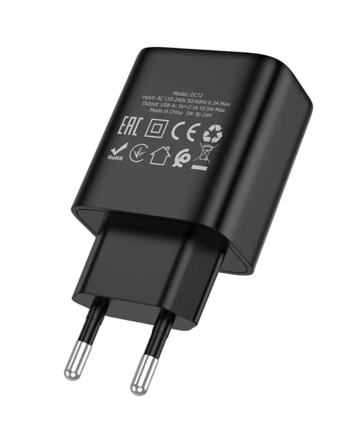 Φορτιστής Ταξιδίου Hoco DC72 River με USB-A 5V 2.1A Μαύρος