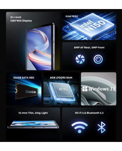 CHUWI tablet Hi10 X1 με πληκτρολόγιο, 10.1", 8/256GB, Windows 11 Home, 3400mAh, γκρι