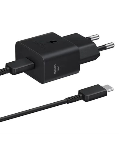 Φορτιστής Ταξιδίου Samsung Super Fast Charging EPT2510XBEGEU 25W USB-C Μαύρος + Καλώδιο USB-C σε USB-C Μαύρο