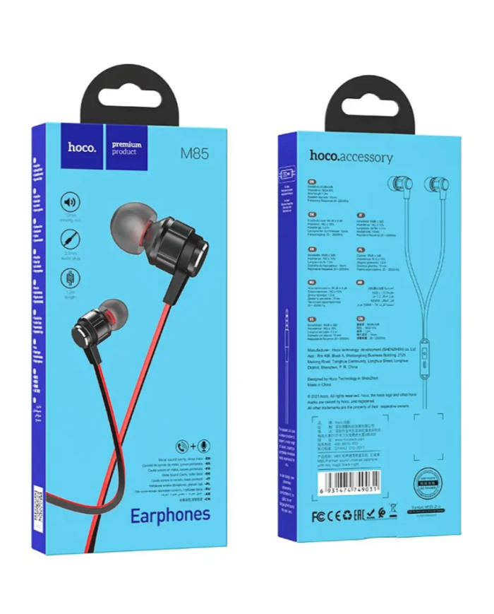 Hands Free Hoco M85 Platinum Sound Universal Earphones Stereo 3.5mm Deep Bass Μαύρο 1.2m