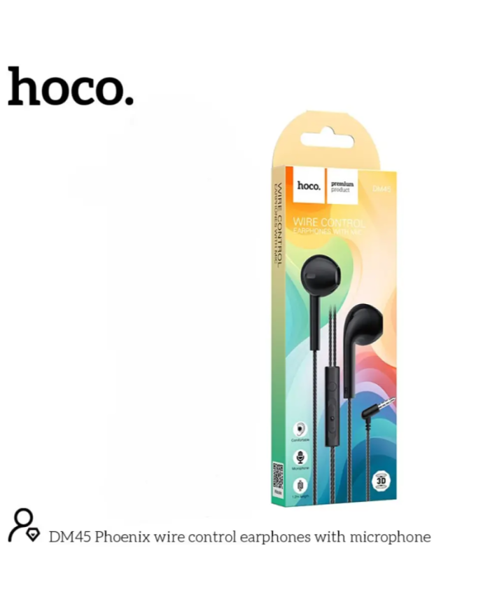 Hands Free Hoco DM45 Phoenix Earphones Stereo 3.5mm με Μικρόφωνο και Πλήκτρο Λειτουργίας 1.2m Μαύρα