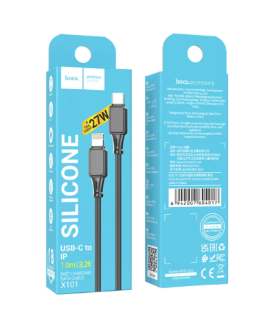 Καλώδιο Hoco X101 Silicon Assistant USB-C σε Lightning Fast Charging 27W Μαύρο 1m