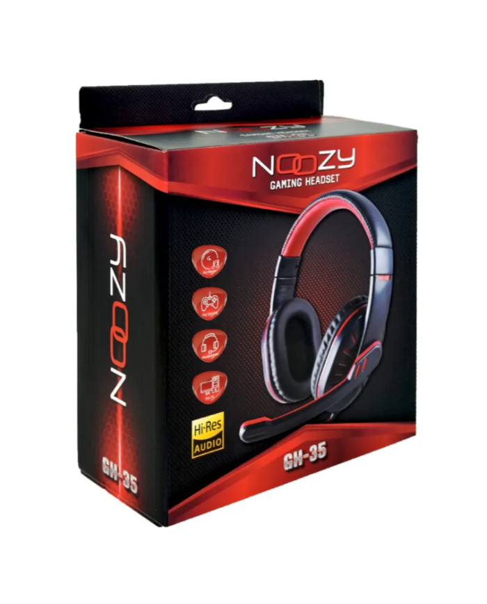 Ακουστικά Stereo Noozy GH-35 διπλού κονέκτορα 3.5mm για Gamers με Μικρόφωνο και Ρύθμιση Έντασης Ήχου Μαύρα-Κόκκινα