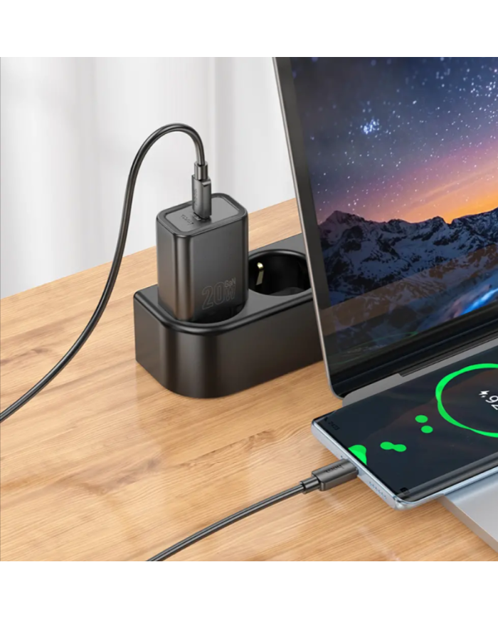 Φορτιστής Ταξιδίου Hoco N60 Gentle GaN με 1 Εξόδο Φόρτισης USB-C PD20W 5V 3.0A Μαύρος
