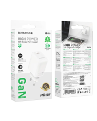 Φορτιστής Ταξιδίου Borofone BN26 Fuente GaN USB-C PD20W Mini Size Λευκός