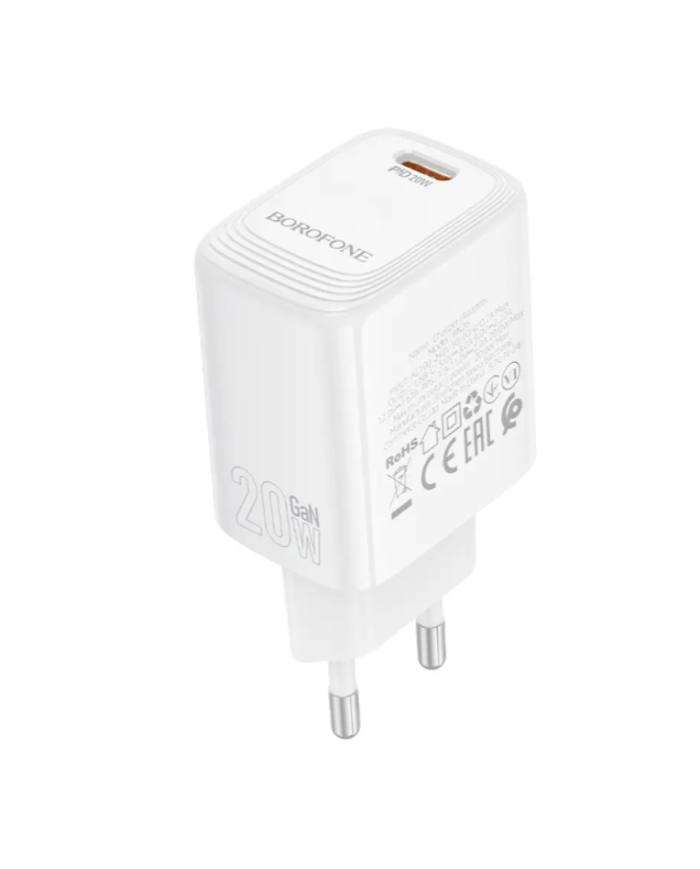 Φορτιστής Ταξιδίου Borofone BN26 Fuente GaN USB-C PD20W Mini Size Λευκός