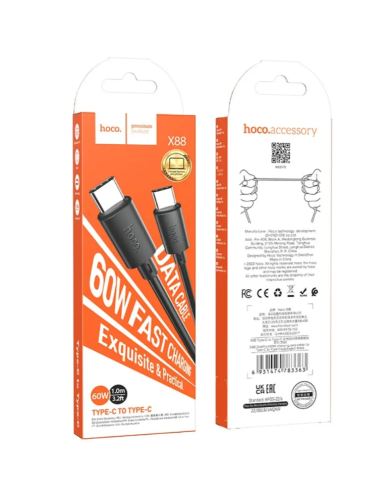 Καλώδιο Hoco X88 USB-C σε USB-C 60W Fast Charging Μαύρο 1m