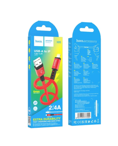 Καλώδιο Σύνδεσης Hoco X85 Strength USB σε Lightning 2.4A Υψηλής Αντοχής Κόκκινο 1m