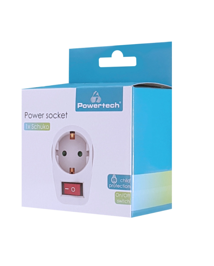 POWERTECH αντάπτορας ρεύματος PT-811, 1x schuko, 16A, λευκός