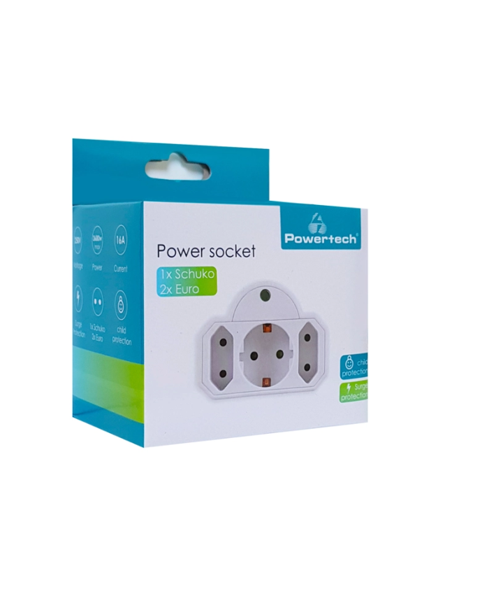 POWERTECH αντάπτορας ρεύματος PT-816, 1x schuko, 2x euro, 16A, λευκός