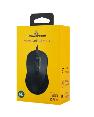POWERTECH ενσύρματο ποντίκι PT-1467, οπτικό, έως 1600DPI, μαύρο