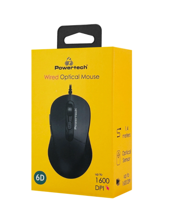 POWERTECH ενσύρματο ποντίκι PT-1467, οπτικό, έως 1600DPI, μαύρο
