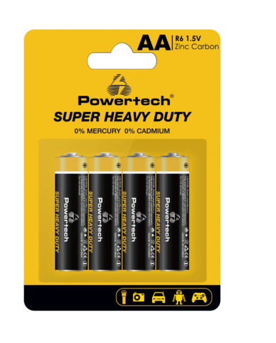 POWERTECH μπαταρίες Zinc Carbon Super Heavy Duty PT-1219, AA, 1.5V, 4τμχ