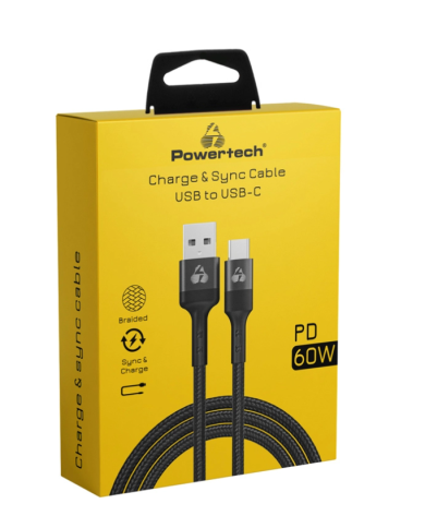 POWERTECH καλώδιο USB-C σε USB PTR-0169, PD 60W, copper, 1.5m, μαύρο