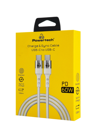 POWERTECH καλώδιο USB-C σε USB-C PTR-0167, PD 60W, copper, 1m, λευκό