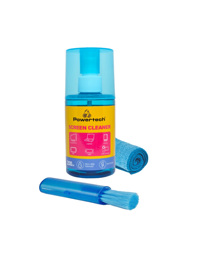 POWERTECH σπρέι καθαρισμού οθόνης PT-1313 με πανί μικροϊνών & βουρτσάκι, 200ml