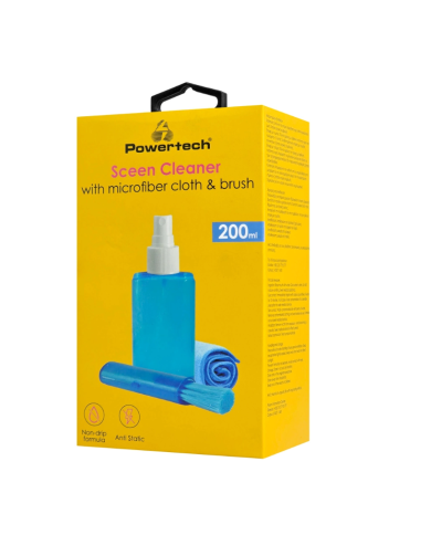 POWERTECH σπρέι καθαρισμού οθόνης PT-1313 με πανί μικροϊνών & βουρτσάκι, 200ml