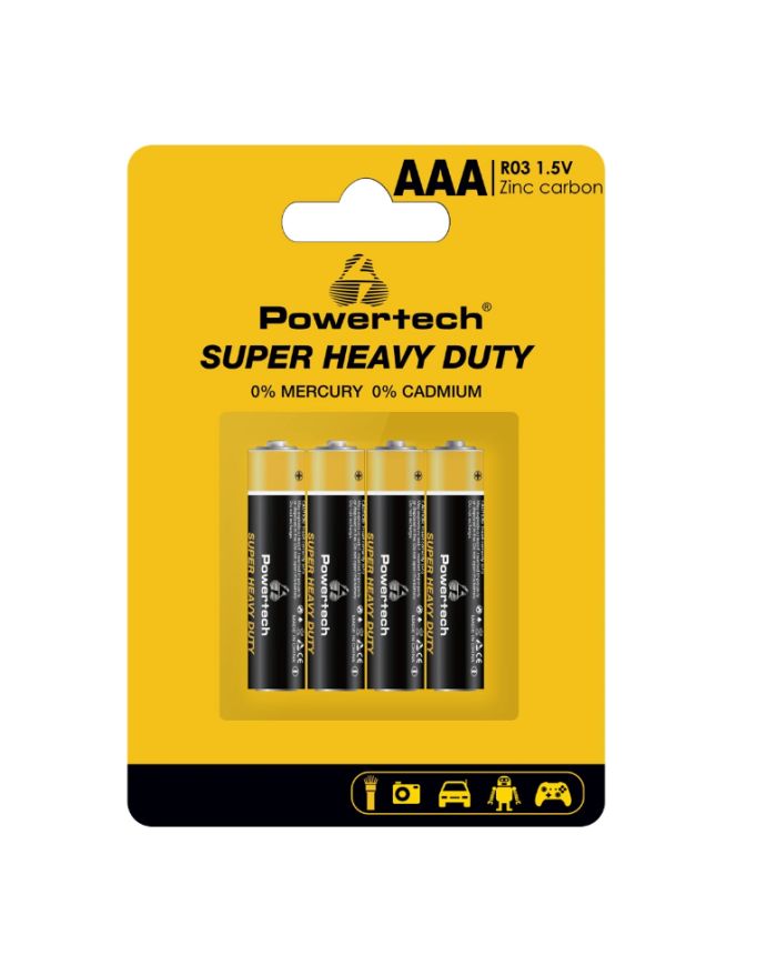 POWERTECH μπαταρίες Zinc Carbon Super Heavy Duty PT-1218, AAA 1.5V, 4τμχ