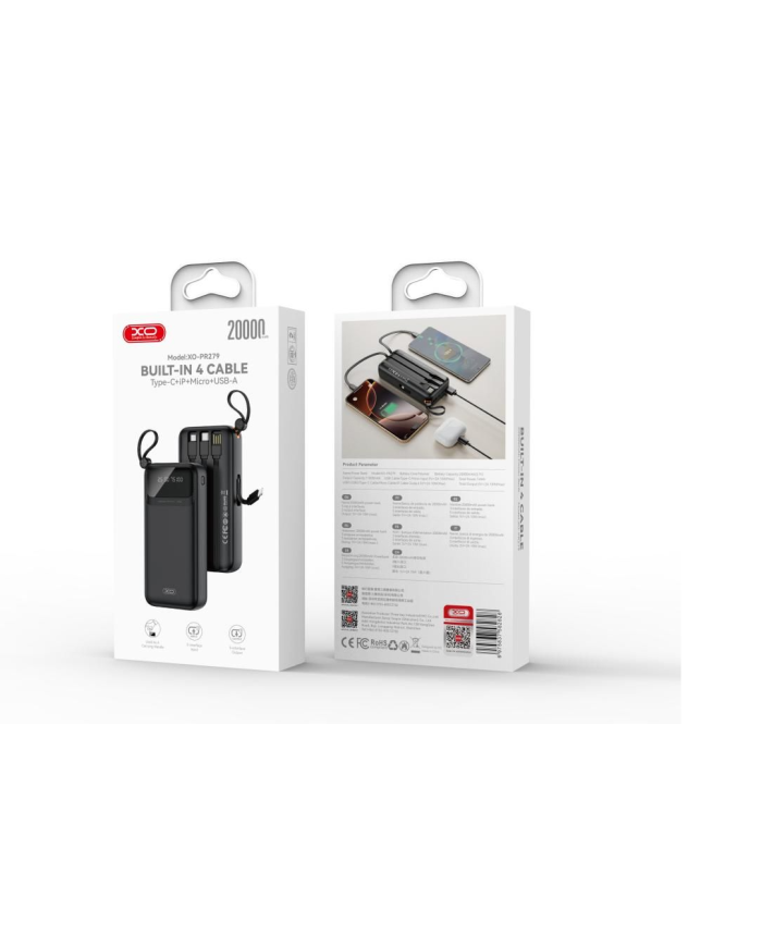 XO PR279 Powerbank με Καλώδια USB-A Type-C Micro & Lightning 20.000mAh