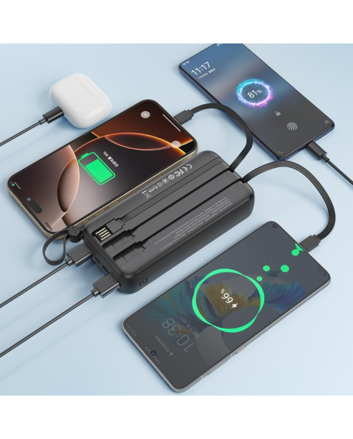 XO PR279 Powerbank με Καλώδια USB-A Type-C Micro & Lightning 20.000mAh