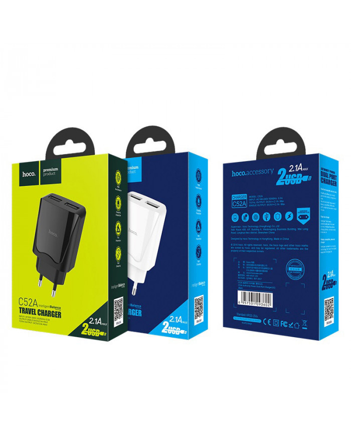 Προσθήκη στη Σύγκριση menu Hoco 2x USB Wall Adapter Μαύρο